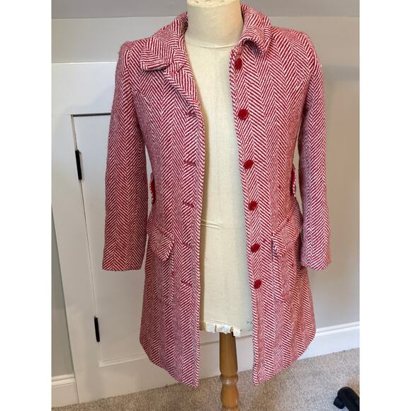 Moda International Jackets & Blazers - MODA INTERNATIONAL RED/CREAM WOOL BLEND PEACOAT